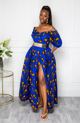 Wrap Effect African Maxi Dress | African Off shoulder Dress - ELLA
