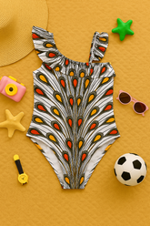 Girls Ankara Ruffle Swimsuit One Shoulder African Print Swimwear - UYO