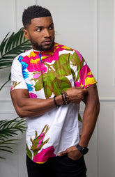 African Print Grandad Collared Shirt for Men - THOMAS
