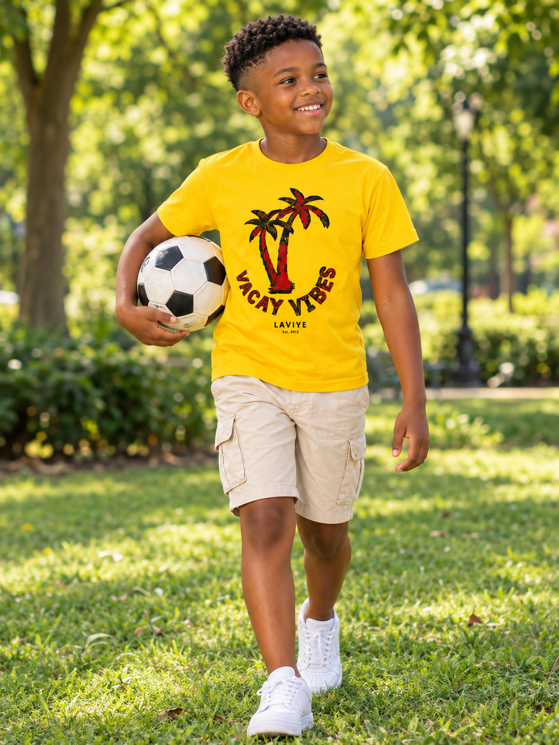Boy's Mustard Vaycay Vibes African Print Kids T-Shirt Unisex | CALABAR