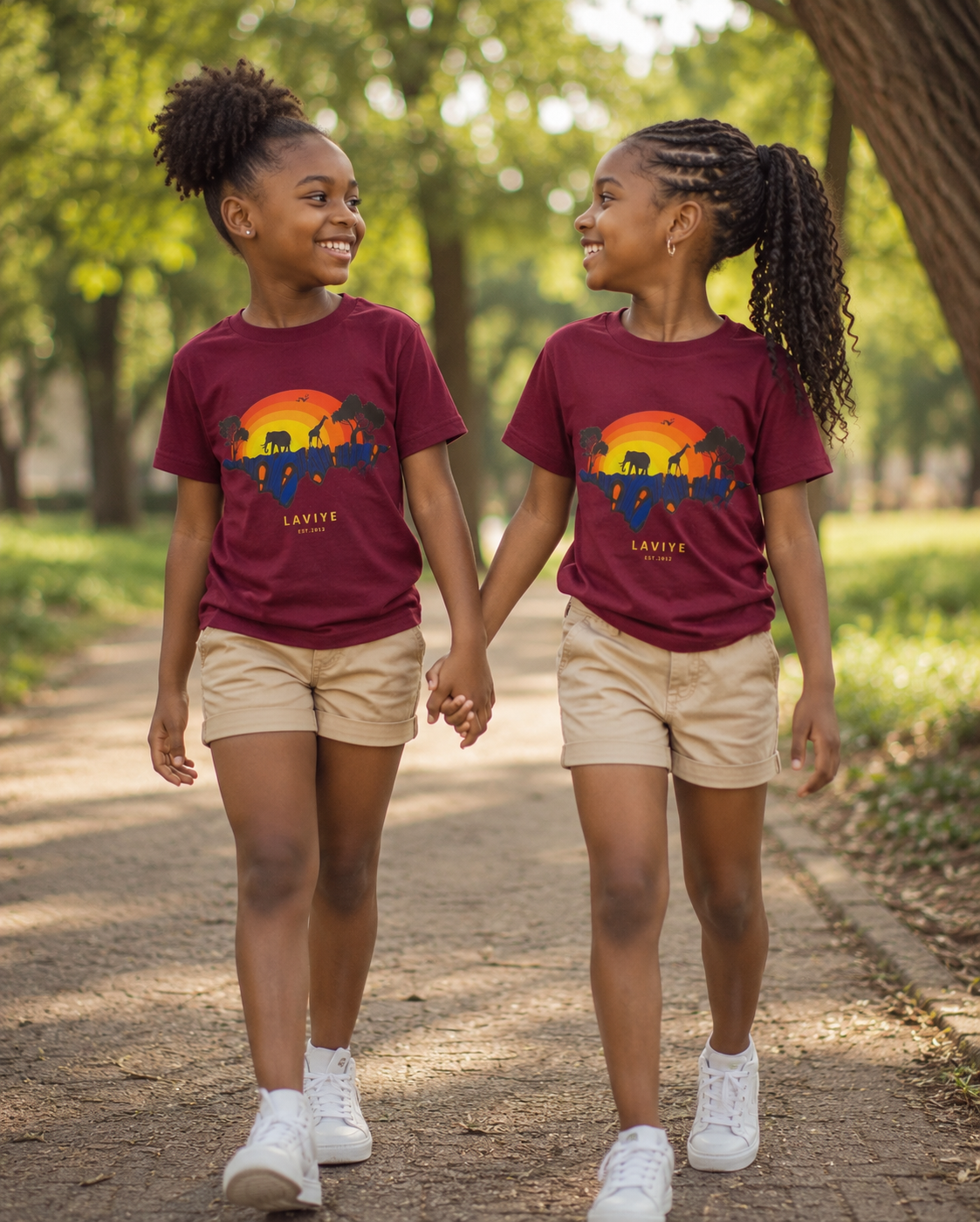 Maroon African Safari Graphic Kids Unisex T-shirt | ENUGU
